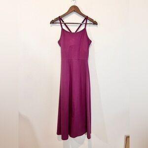 Pact Organic Cotton Midi Dress M Fuchsia Fit&Flare Crisscross Back with Pockets